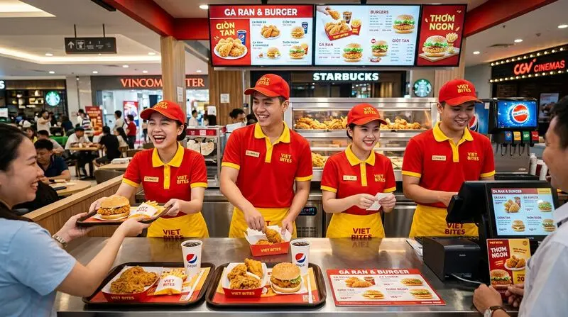Đồng Phục Chuỗi Thức Ăn Nhanh (Fast Food): Năng Lượng Tươi Trẻ, Tốc Độ & Vệ Sinh Tuyệt Đối