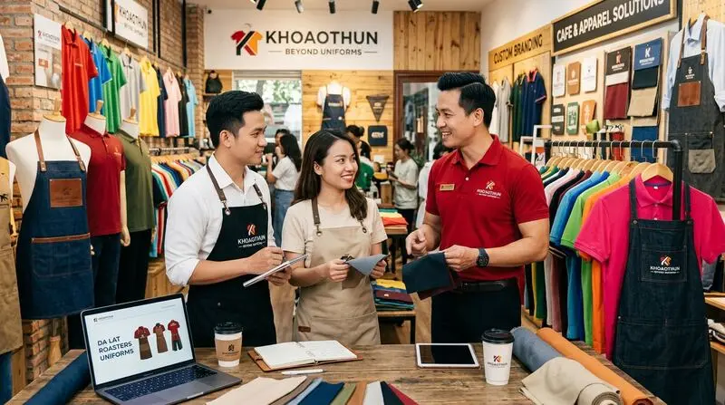 Chuyên viên KHOAOTHUN.COM.VN tư vấn dòng vải kháng khuẩn chuẩn y khoa, áo scrub, áo blouse cho bác sĩ và quản lý phòng khám y tế